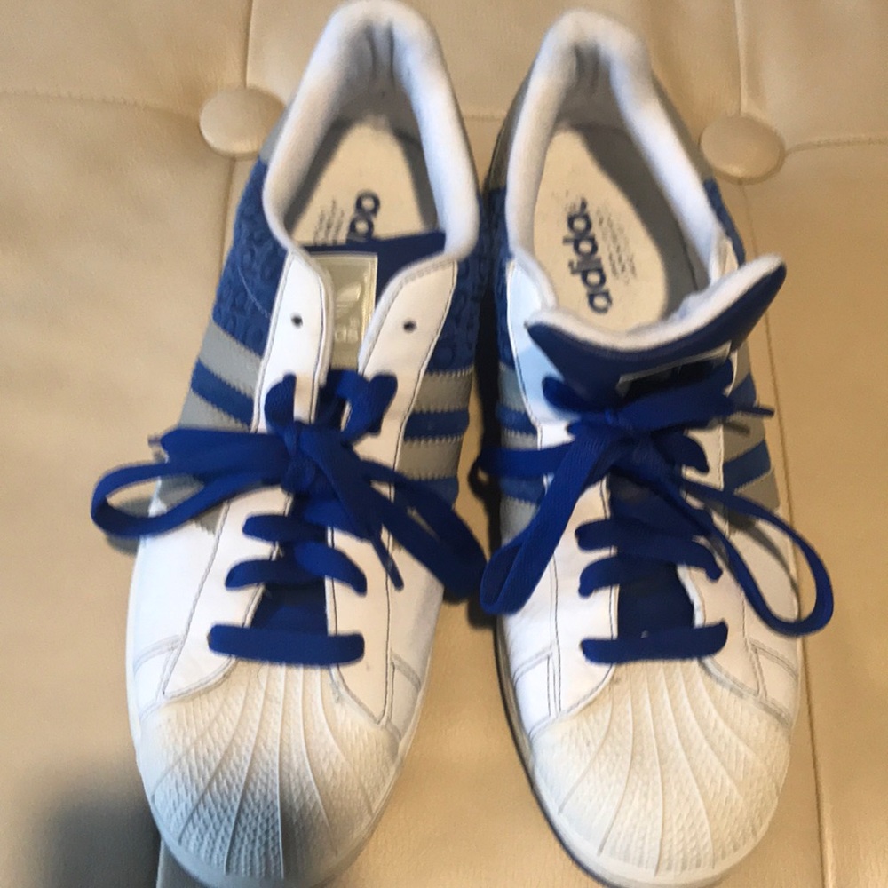 Adidas shell toes blue and white